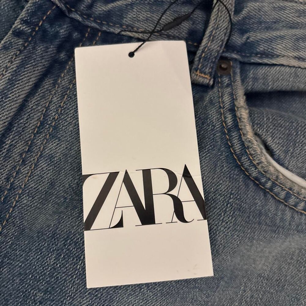 Zara Wide Leg Baggy Jeans Light Wash Cuffed Womens Size 10 EUR 42 NWT - Picture 2 of 4